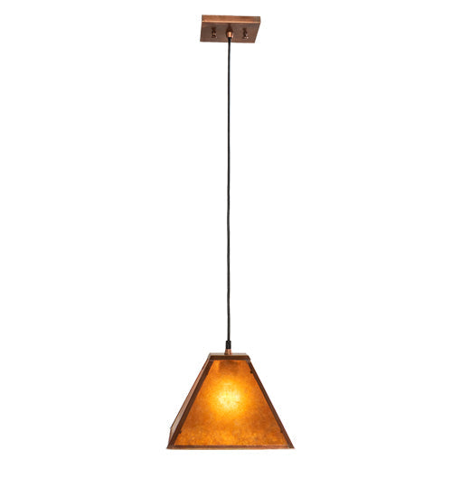Meyda Lighting Mission Prime 14" Vintage Copper Prime Pendant Light With Amber Mica Shade Glass