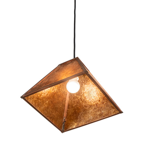 Meyda Lighting Mission Prime 14" Vintage Copper Prime Pendant Light With Amber Mica Shade Glass