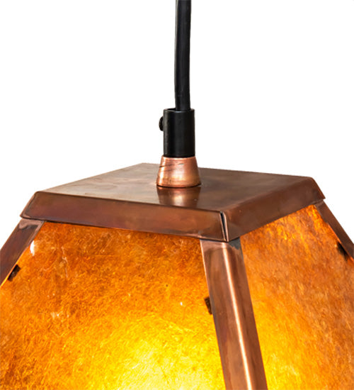 Meyda Lighting Mission Prime 14" Vintage Copper Prime Pendant Light With Amber Mica Shade Glass