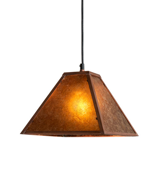 Meyda Lighting Mission Prime 14" Vintage Copper Prime Pendant Light With Amber Mica Shade Glass