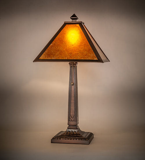 Meyda Lighting Mission Prime 22" Mahogany Bronze Table Lamp With Amber Mica Shade Glass