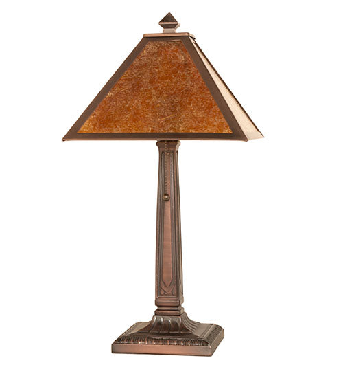 Meyda Lighting Mission Prime 22" Mahogany Bronze Table Lamp With Amber Mica Shade Glass