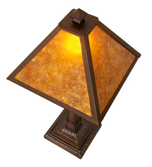 Meyda Lighting Mission Prime 22" Mahogany Bronze Table Lamp With Amber Mica Shade Glass