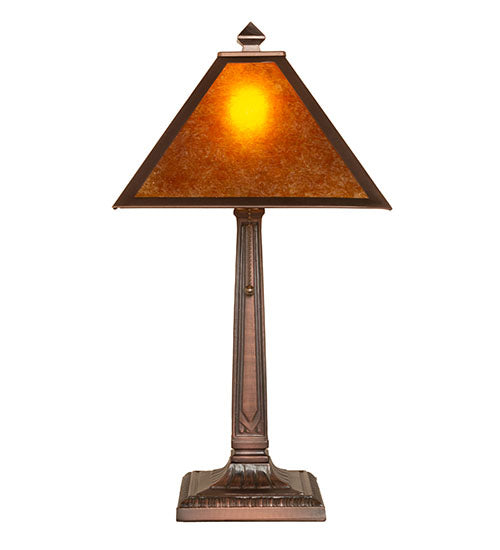 Meyda Lighting Mission Prime 22" Mahogany Bronze Table Lamp With Amber Mica Shade Glass