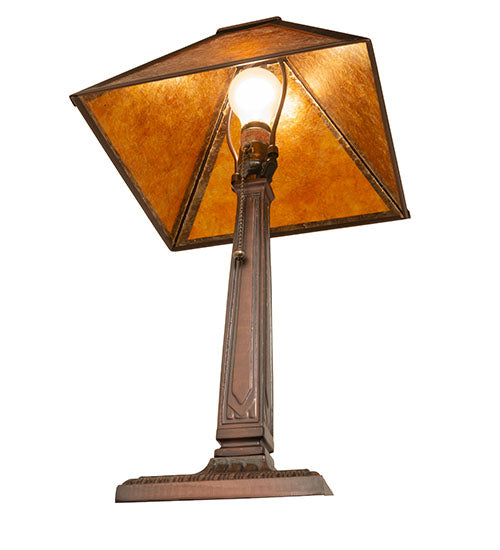 Meyda Lighting Mission Prime 22" Mahogany Bronze Table Lamp With Amber Mica Shade Glass