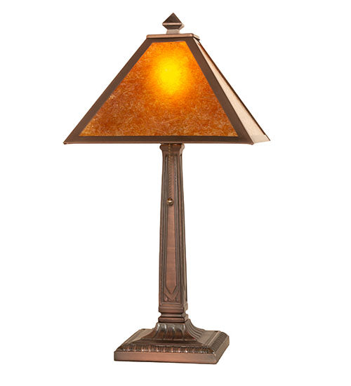 Meyda Lighting Mission Prime 22" Mahogany Bronze Table Lamp With Amber Mica Shade Glass