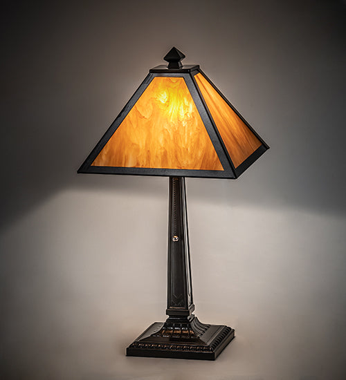 Meyda Lighting Mission Prime 22" Mahogany Bronze Table Lamp With Ambra Siena Idalight Shade