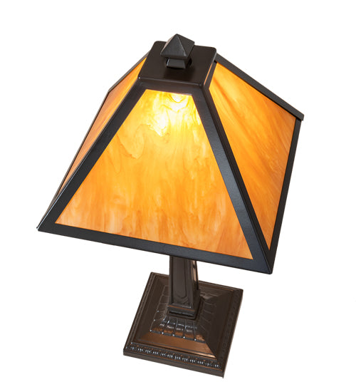 Meyda Lighting Mission Prime 22" Mahogany Bronze Table Lamp With Ambra Siena Idalight Shade