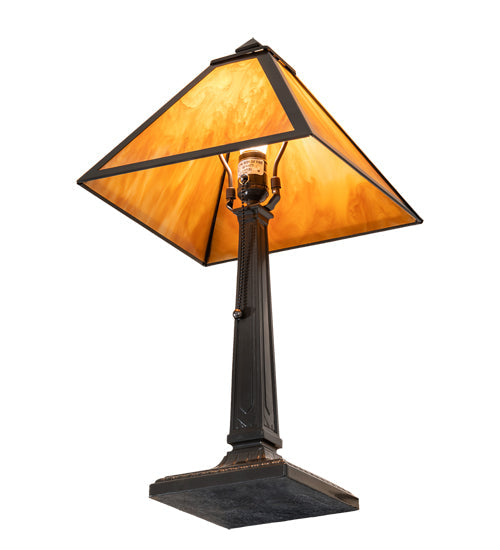Meyda Lighting Mission Prime 22" Mahogany Bronze Table Lamp With Ambra Siena Idalight Shade