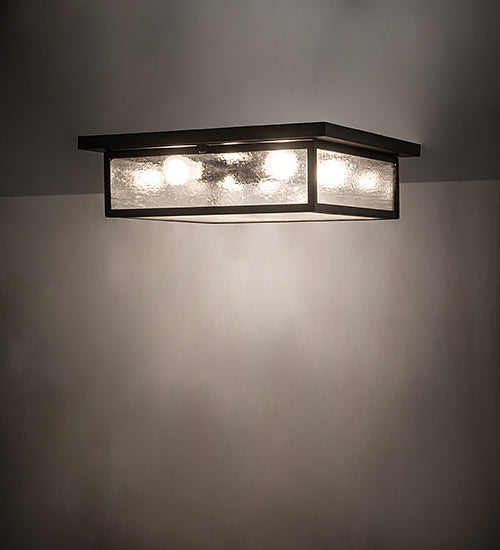 Meyda Lighting Mission Prime 24" 4-Light Textured Black Flush Mount Light With Clear Seeded Shade Glass