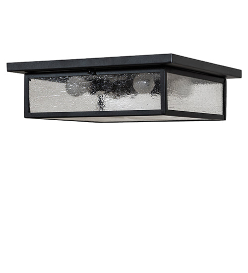 Meyda Lighting Mission Prime 24" 4-Light Textured Black Flush Mount Light With Clear Seeded Shade Glass