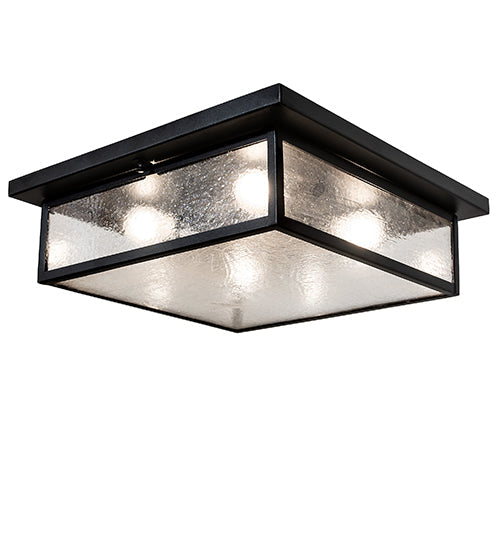 Meyda Lighting Mission Prime 24" 4-Light Textured Black Flush Mount Light With Clear Seeded Shade Glass