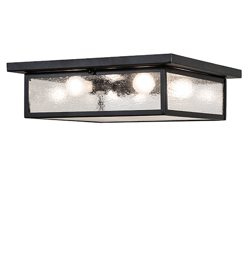 Meyda Lighting Mission Prime 24" 4-Light Textured Black Flush Mount Light With Clear Seeded Shade Glass