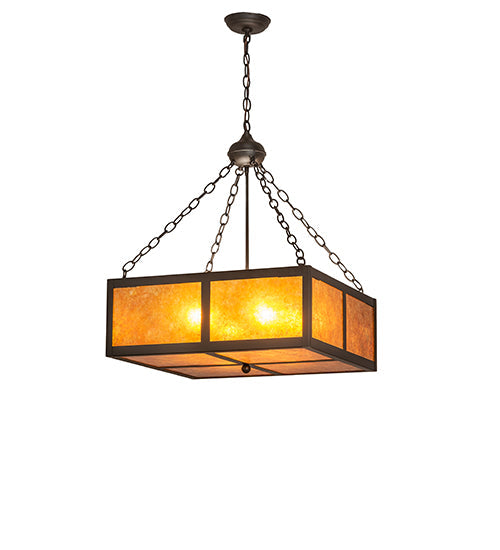 Meyda Lighting Mission Prime 31" 4-Light Oil Rubbed Bronze Inverted Pendant Light With Amber Mica Shade Glass