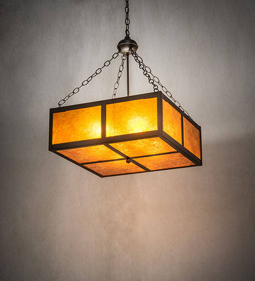 Meyda Lighting Mission Prime 31" 4-Light Oil Rubbed Bronze Inverted Pendant Light With Amber Mica Shade Glass