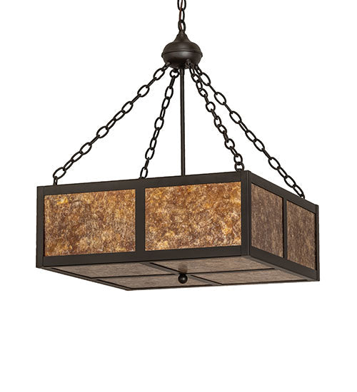 Meyda Lighting Mission Prime 31" 4-Light Oil Rubbed Bronze Inverted Pendant Light With Amber Mica Shade Glass