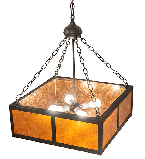 Meyda Lighting Mission Prime 31" 4-Light Oil Rubbed Bronze Inverted Pendant Light With Amber Mica Shade Glass
