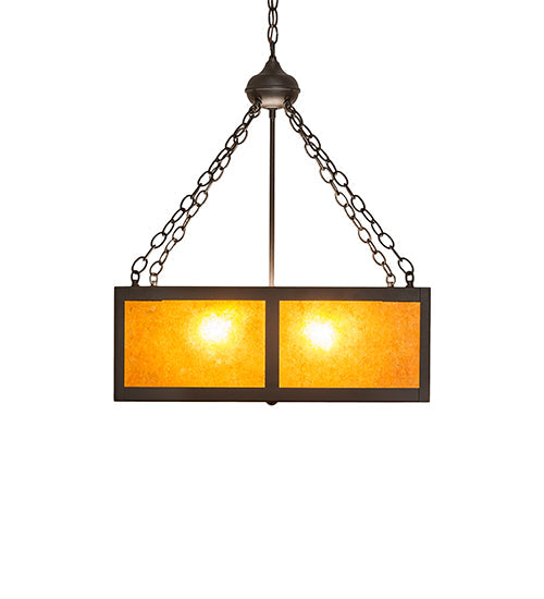 Meyda Lighting Mission Prime 31" 4-Light Oil Rubbed Bronze Inverted Pendant Light With Amber Mica Shade Glass