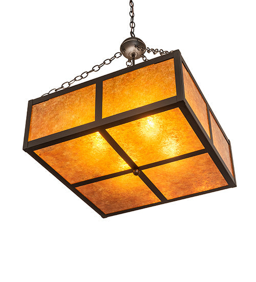Meyda Lighting Mission Prime 31" 4-Light Oil Rubbed Bronze Inverted Pendant Light With Amber Mica Shade Glass