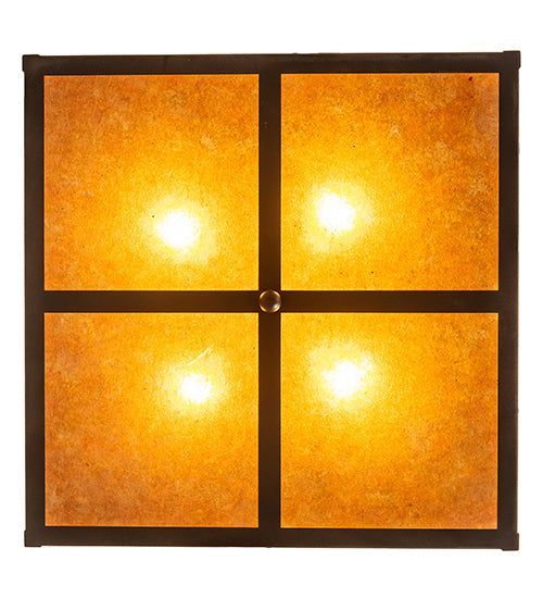 Meyda Lighting Mission Prime 31" 4-Light Oil Rubbed Bronze Inverted Pendant Light With Amber Mica Shade Glass