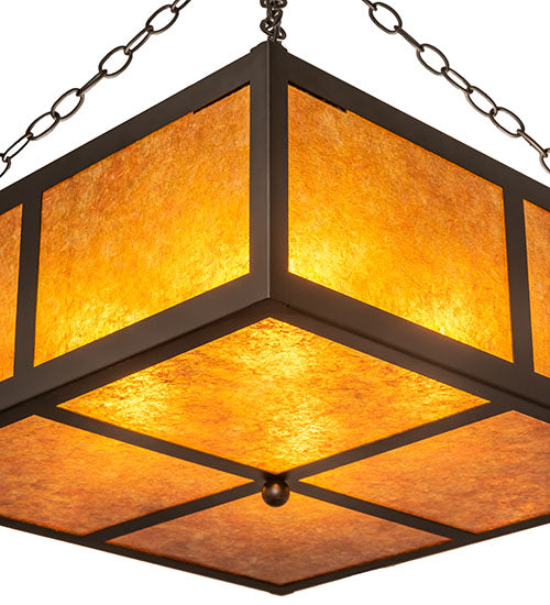 Meyda Lighting Mission Prime 31" 4-Light Oil Rubbed Bronze Inverted Pendant Light With Amber Mica Shade Glass