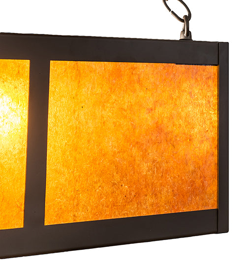 Meyda Lighting Mission Prime 31" 4-Light Oil Rubbed Bronze Inverted Pendant Light With Amber Mica Shade Glass