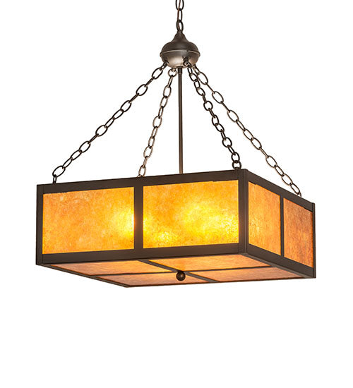 Meyda Lighting Mission Prime 31" 4-Light Oil Rubbed Bronze Inverted Pendant Light With Amber Mica Shade Glass