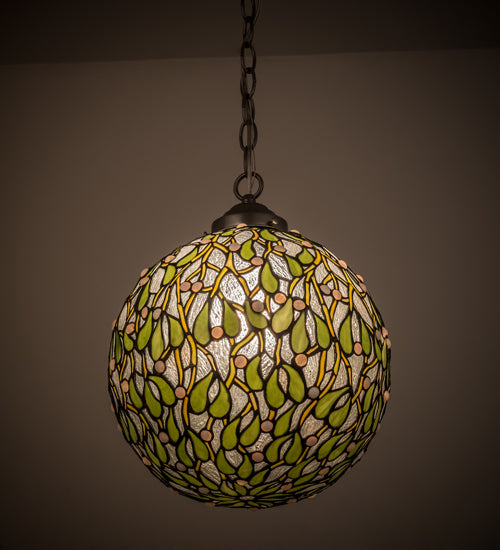 Meyda Lighting Mistletoe Ball 11" Brushed Nickel Pendant Light With Multi-Colored Shade Glass