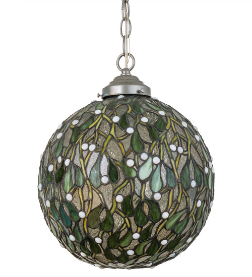 Meyda Lighting Mistletoe Ball 11" Brushed Nickel Pendant Light With Multi-Colored Shade Glass