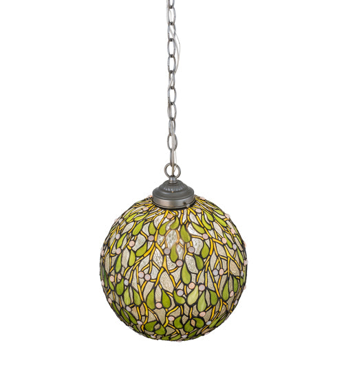 Meyda Lighting Mistletoe Ball 11" Brushed Nickel Pendant Light With Multi-Colored Shade Glass