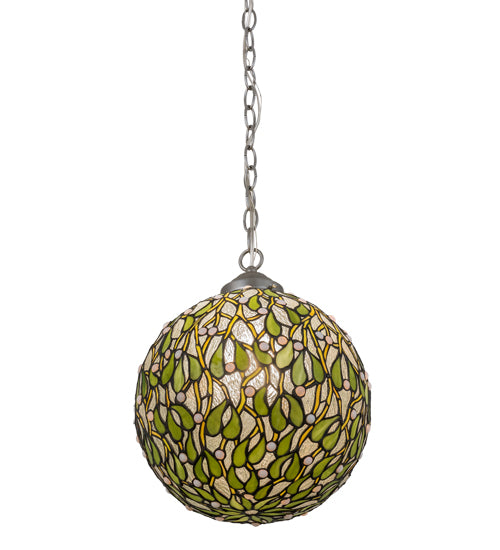 Meyda Lighting Mistletoe Ball 11" Brushed Nickel Pendant Light With Multi-Colored Shade Glass