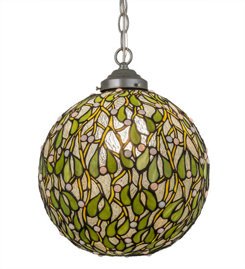 Meyda Lighting Mistletoe Ball 11" Brushed Nickel Pendant Light With Multi-Colored Shade Glass