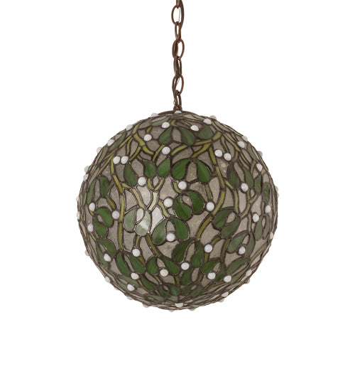 Meyda Lighting Mistletoe Ball 12" Antique Pendant Light With Green & Clear Stained Shade Glass