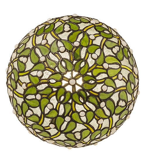 Meyda Lighting Mistletoe Ball 12" Antique Pendant Light With Green & Clear Stained Shade Glass