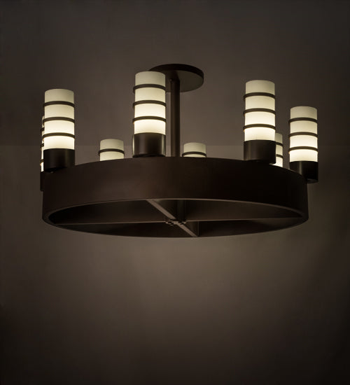 Meyda Lighting Molle 48" 8-Light Cafe Noir Cilindro Chandelier With White Statuario Idalight Shade Glass