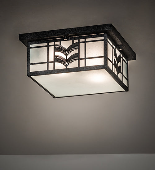 Meyda Lighting Monaca 21" 2-Light Black Cracked Ice Flush Mount Light With Frosted Seeded Shade Glass