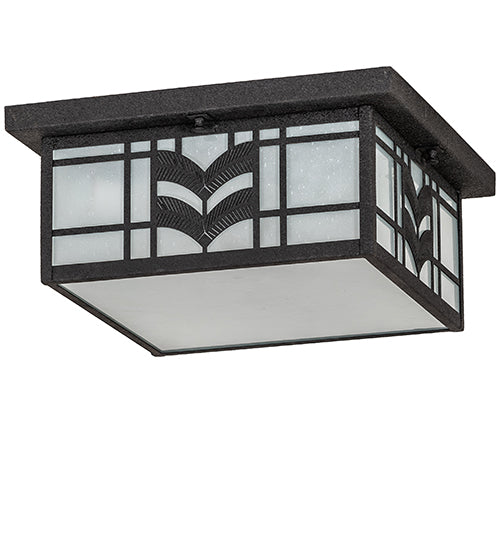 Meyda Lighting Monaca 21" 2-Light Black Cracked Ice Flush Mount Light With Frosted Seeded Shade Glass