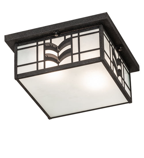 Meyda Lighting Monaca 21" 2-Light Black Cracked Ice Flush Mount Light With Frosted Seeded Shade Glass
