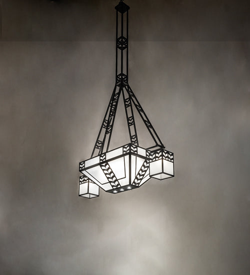 Meyda Lighting Monaca 70" 15-Light Black Cracked Ice Island Chandelier With Frosted Seeded Shade Glass