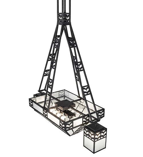 Meyda Lighting Monaca 70" 15-Light Black Cracked Ice Island Chandelier With Frosted Seeded Shade Glass