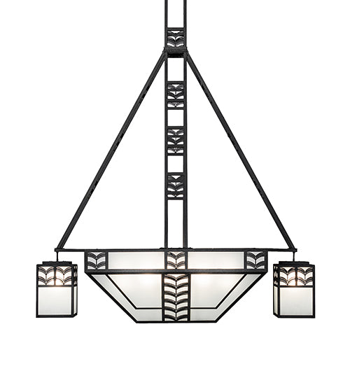 Meyda Lighting Monaca 70" 15-Light Black Cracked Ice Island Chandelier With Frosted Seeded Shade Glass