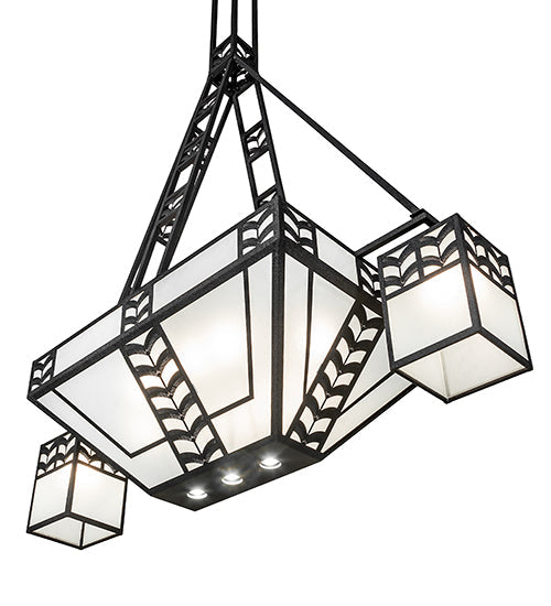 Meyda Lighting Monaca 70" 15-Light Black Cracked Ice Island Chandelier With Frosted Seeded Shade Glass