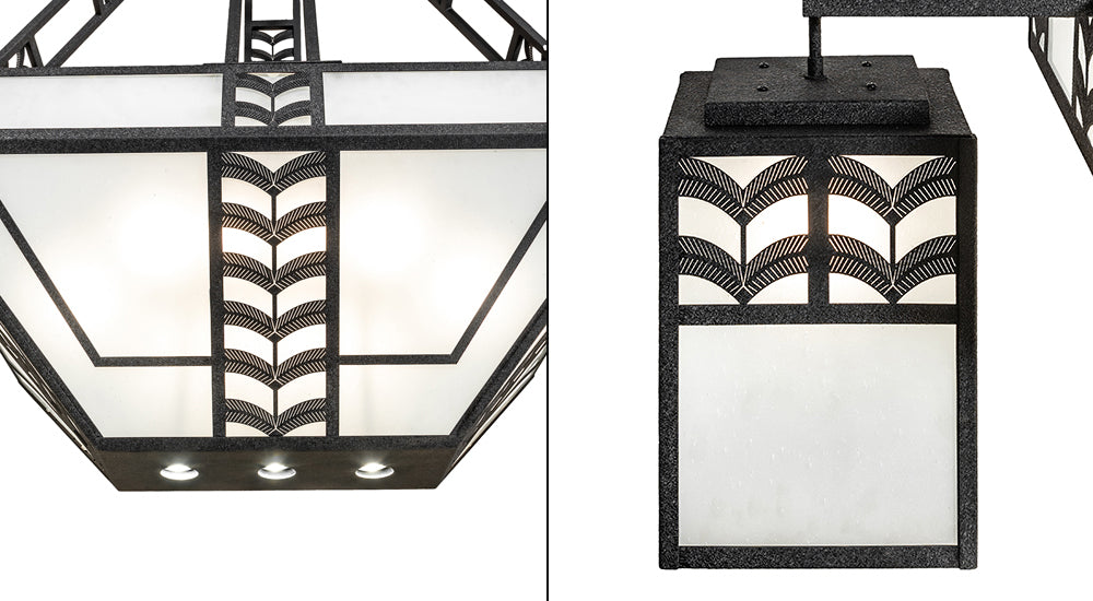 Meyda Lighting Monaca 70" 15-Light Black Cracked Ice Island Chandelier With Frosted Seeded Shade Glass
