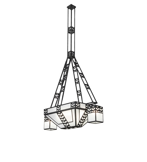 Meyda Lighting Monaca 70" 15-Light Black Cracked Ice Island Chandelier With Frosted Seeded Shade Glass
