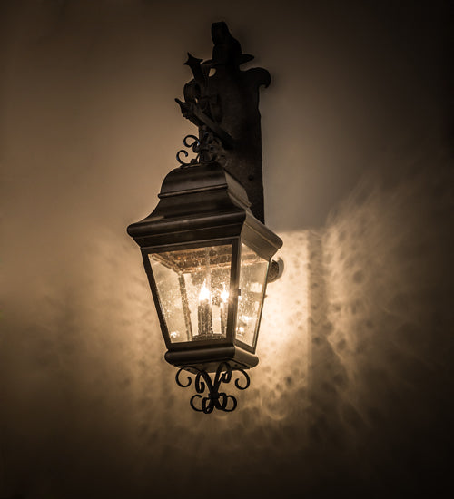 Meyda Lighting Monaco 11" 3-Light Smoke Monaco Lantern Wall Sconce With Clear Seeded Shade Glass