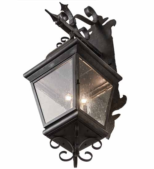 Meyda Lighting Monaco 11" 3-Light Smoke Monaco Lantern Wall Sconce With Clear Seeded Shade Glass