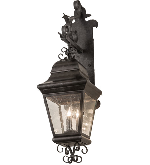 Meyda Lighting Monaco 11" 3-Light Smoke Monaco Lantern Wall Sconce With Clear Seeded Shade Glass