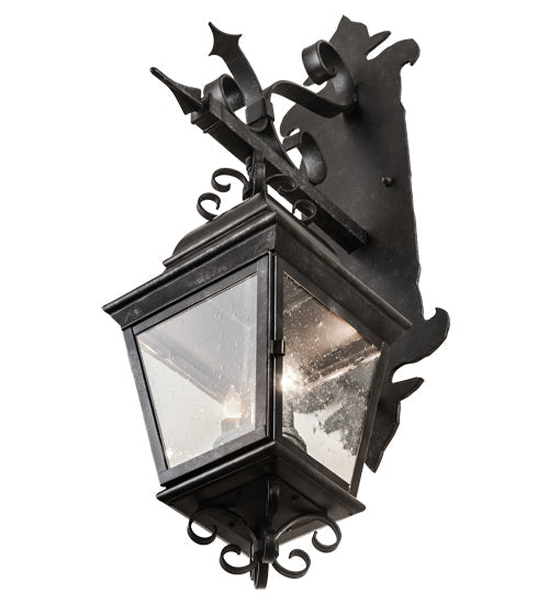 Meyda Lighting Monaco 9" 2-Light Smoke Lantern Wall Sconce With Clear Seeded Shade Glass