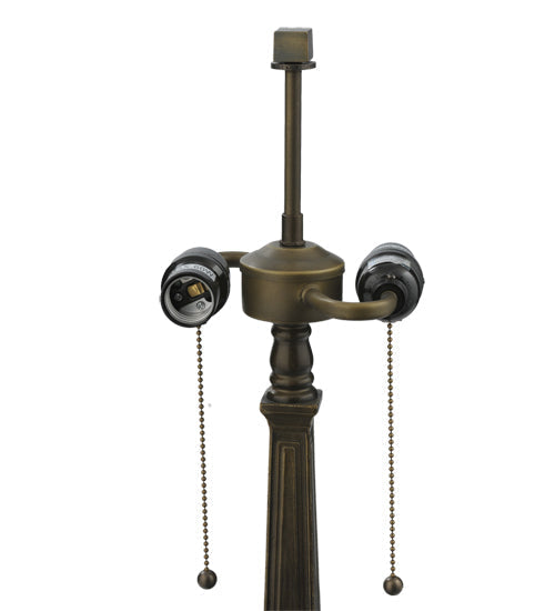 Meyda Lighting Montana Mission 22" 2-Light Antique Table Lamp With Honey Beige & Grass Green Shade Glass