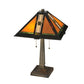 Meyda Lighting Montana Mission 22" 2-Light Antique Table Lamp With Honey Beige & Grass Green Shade Glass